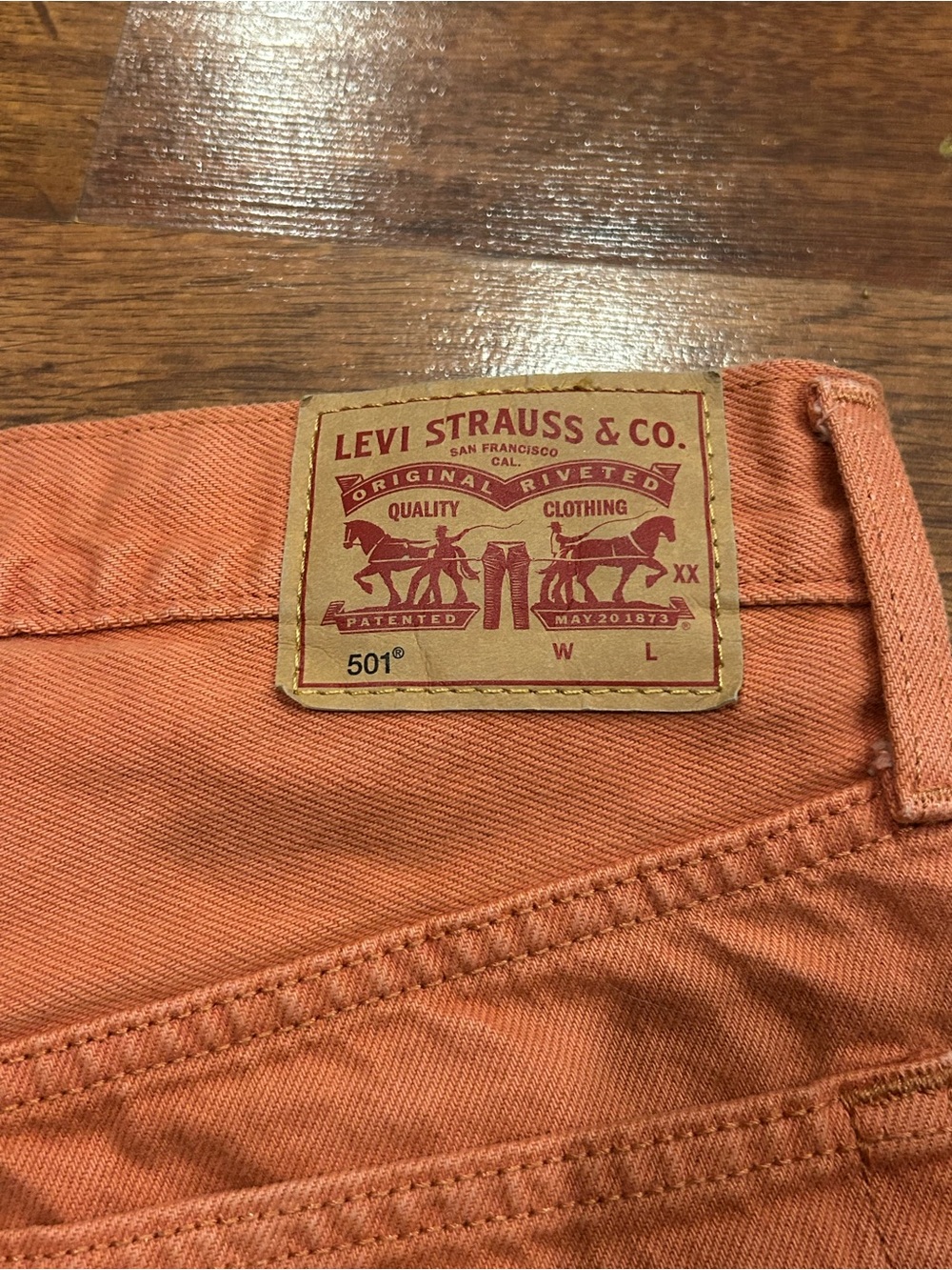 Levi Strauss Orange Denim Shorts Size 26 Jean Shorts 100% Cotton High Rise - Picture 9 of 9